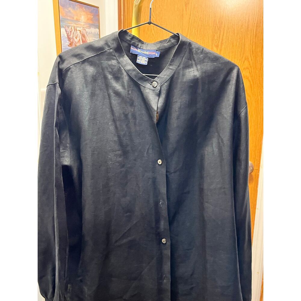 RARE VINTAGE! Breeches 100% Pure Linen Luxury Relaxed Button-Up. Black Men's L